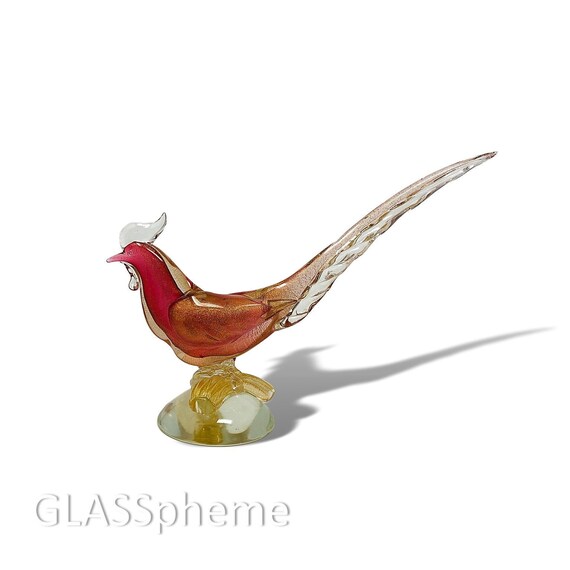 To-DIE-For C.1950s MURANO SEGUSO Cranberry Glass & Gold Glass Bird Sculpture