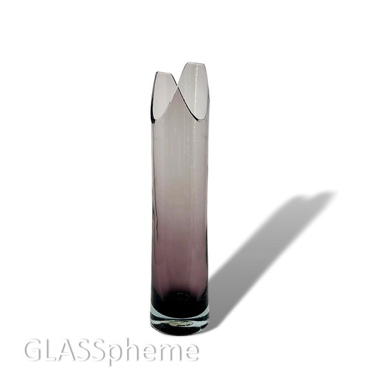 SUPER RARE 1959-Only Blenko 5942-L Wayne Husted "U CUT" Glass Cylinder Vase in Lilac - Serious Collectors Only