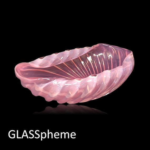 XL C.1950s Archimede SEGUSO MURANO "Opalino A Coste" Pink Opalescent Ribbed Glass Bowl | Centerpiece  - Published & Rare!