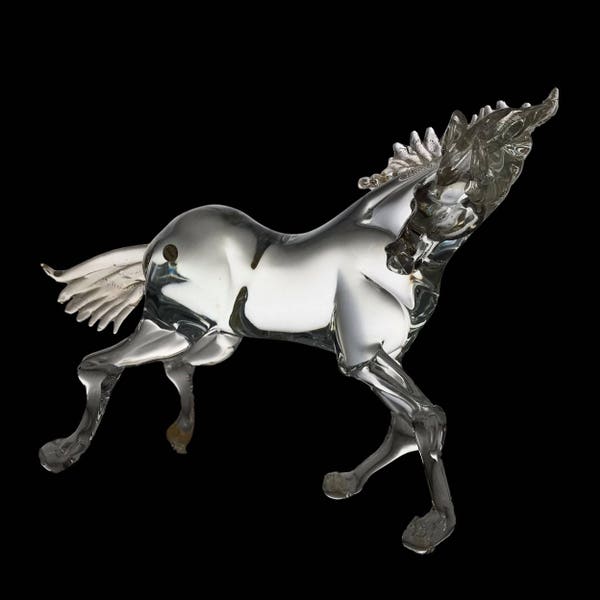 MONUMENTAL FORMIA Vetri Di Murano Crystal Gold Aventurine Glass Horse Statue | Sculpture | Figurine