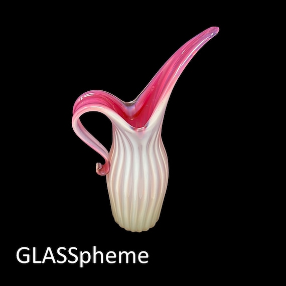 Spectacular FRATELLI TOSO MURANO Hot Pink Lattimo Opalino Ribbed Glass Ewer | Pitcher