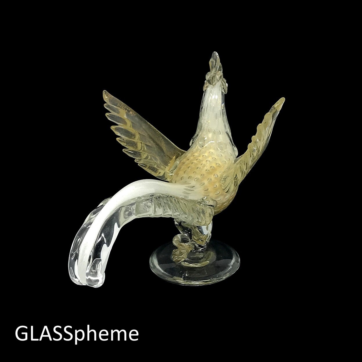 C. 1950s Alfredo BARBINI Murano Lattimo Gold Cased Bullicante Glass