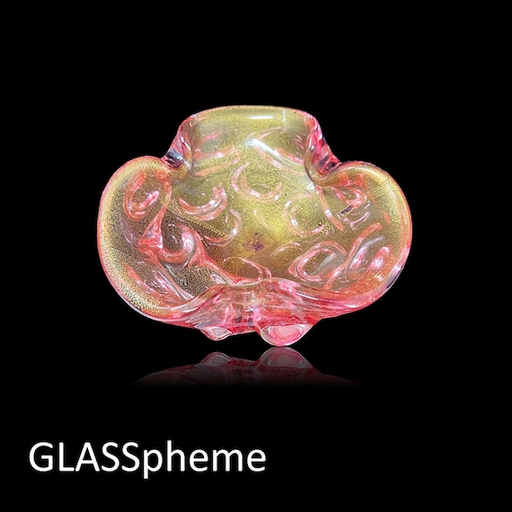 Fab Midcentury MURANO Biomorphic Pink & Gold Flecked Glass "Blob" Bowl | Ashtray