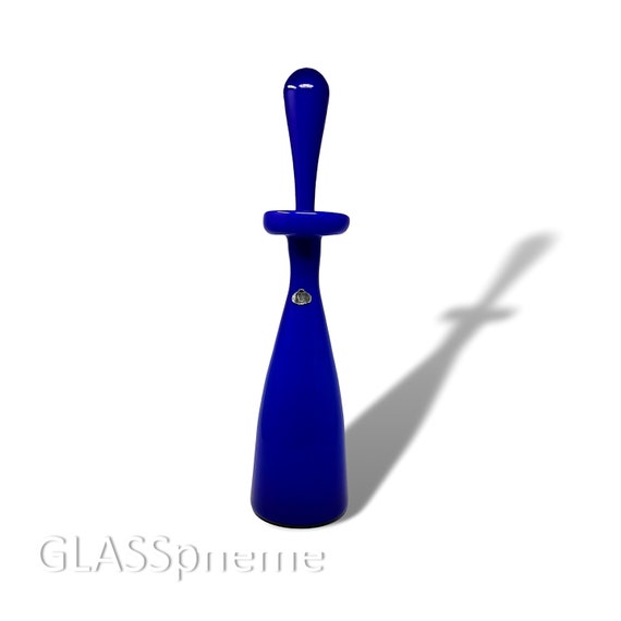 MID+CENTURY MODERN Empoli | Italy Deep Cobalt Blue Cased Glass Decanter