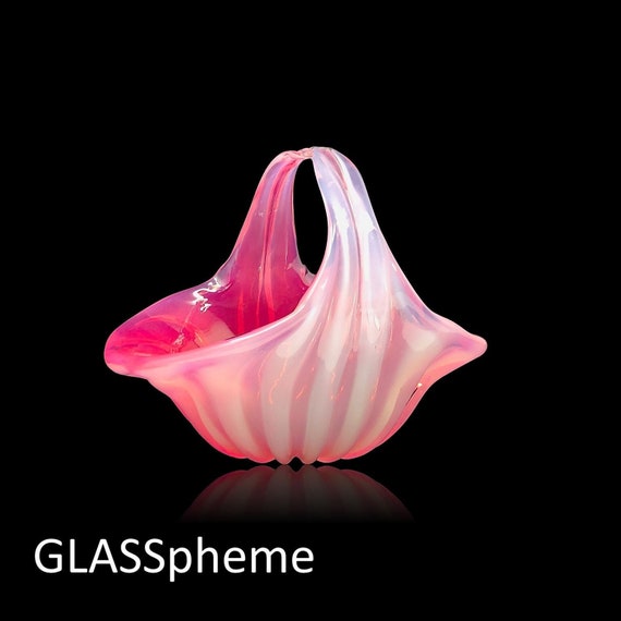 FABULOUS Midcentury FRATELLI TOSO Murano Hot Pink Opalino | Opalescent Cased Glass Basket