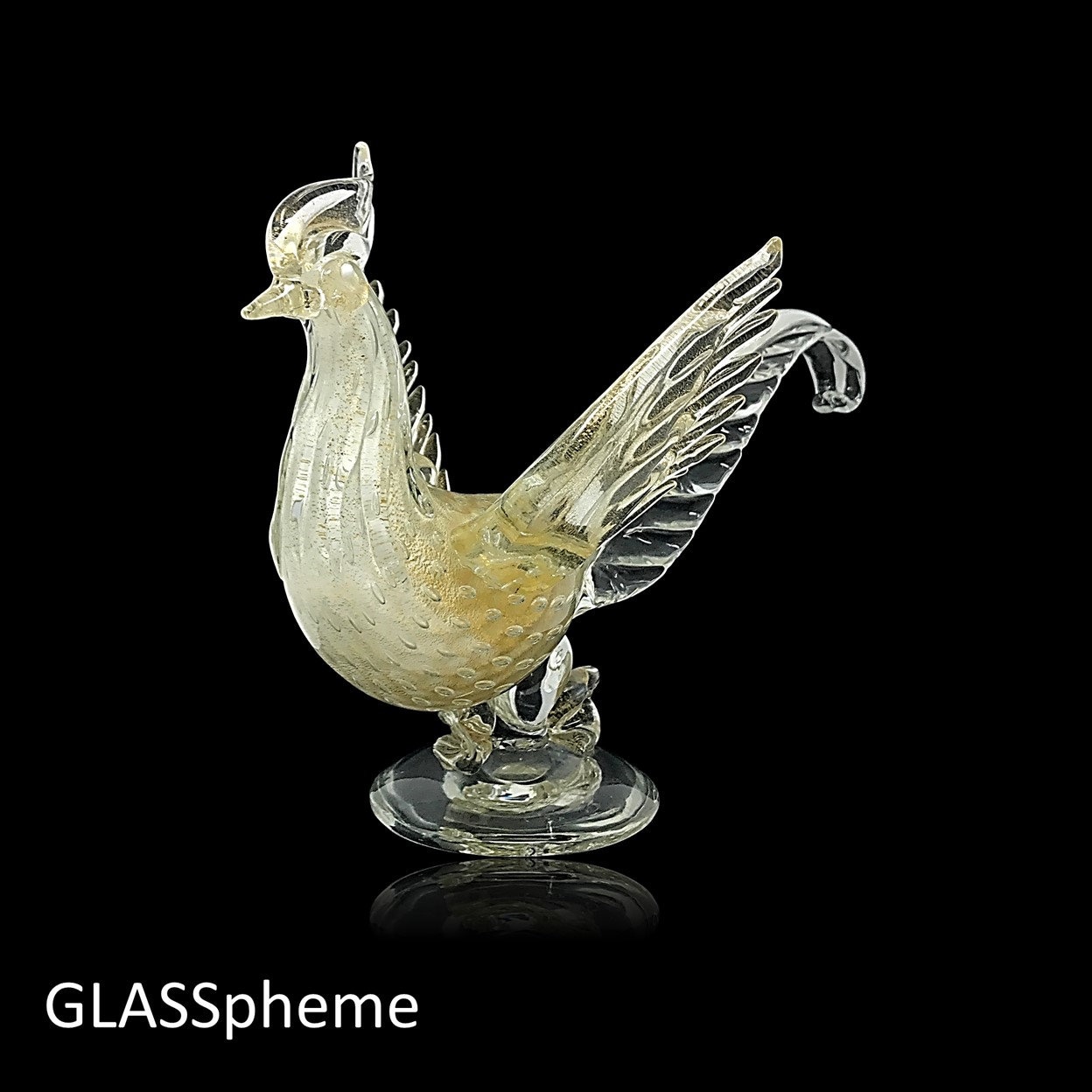 C. 1950s Alfredo BARBINI Murano Lattimo Gold Cased Bullicante Glass