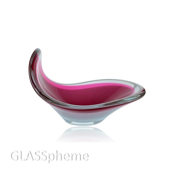 XL 50's Flygsfors "Coquille" Cased Glass Biomorphic SCOOP Bowl by Paul Kedelv, Signed--MINTY