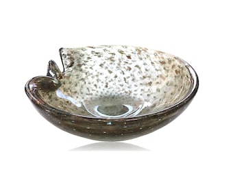 EYECATCHING MURANO Green Gold-Flecked Bullicante Glass Bowl/Dish/Ashtray