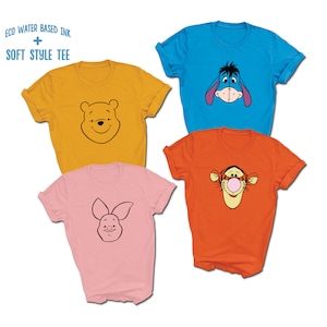 Winnie Pooh and Friends Face T-Shirts | Pooh Cartoon Character Prints | Costume Shirt | Premium Soft Style | Piglet | Eeyore | Tigger