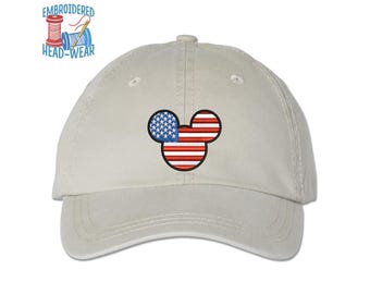 Mickey USA Embroidered Cap | Mickey Mouse Ears USA Flag Cap | Mickey United States of America | Adult & Youth Sizes | Trucker Cap Bucket Hat