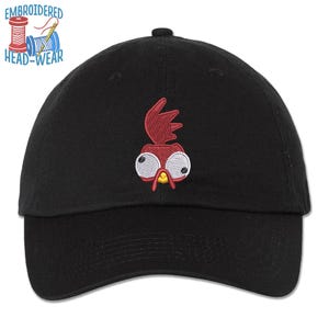 Hei Hei Rooster Face Embroidered Cap | Disney Moana Rooster Hat | Adult & Youth Size | Hei Hei Trucker Cap Bucket Hat Baseball Cap