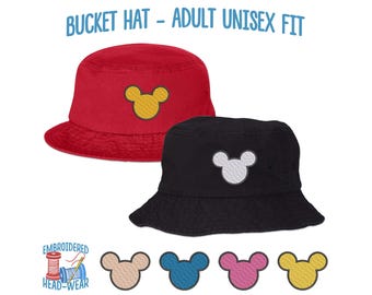 Mickey Mouse Embroidered Bucket Hat | Adult Unisex Fit Mickey Bucket Hat | Mickey Ears Embroidered Unstructured Soft Bucket Hat