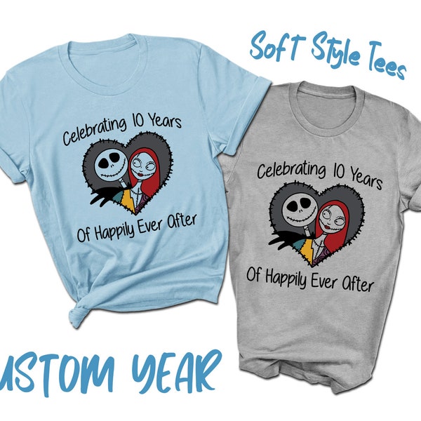 Jack Skellington and Sally Anniversary Shirts | 2023 Anniversary Soft Style Tees | Celebrating Happily Ever After