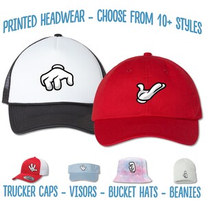 Mickey Glove Hat | Mickey Hand Gesture Printed Hat | Disney 2024 DisneyLand Visor Bucket Trucker | Mickey Thumbs Up Peace Sign Language Hat