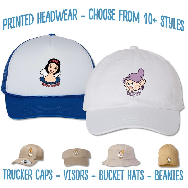 Seven Dwarfs Hat | Snow White and the 7 Dwarfs Cap | Dopey Kids Hat | Sneezy Doc Bashful Sleepy Happy Grumpy Visor Bucket Hat Trucker Beanie