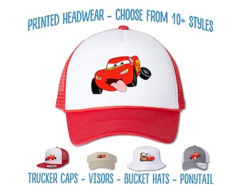 Lightning McQueen Hat | Cars McQueen Character Printed Hat | Cars Piston Cup Cap | Cars Bucket Hat | Ponytail Hat | Cars Birthday Party Hats