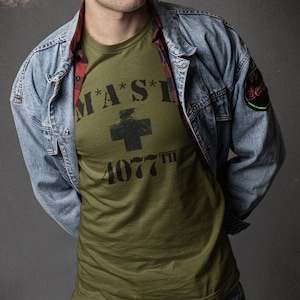 MASH 4077th Military Green T-Shirt | Printed on Bella Canvas 3001 Style Tee | Military Green Army Color Tee