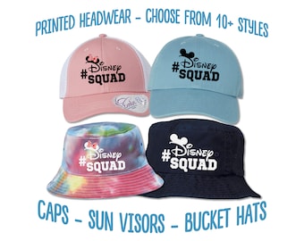 Disney Squad Hat | Mickey Minnie Disney Squad Printed Hat | Disney Parks Adventure Squad Caps | Mickey Bucket Hat | Minnie Ponytail Hat