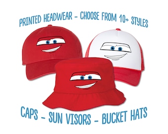 Lightning McQueen Hat | Cars McQueen Face Printed Hat | Cars Birthday Cap | Cars Bucket Hat | Disney Ponytail Hat | Disney Kids Matching Hat