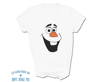 Olaf Face T-Shirt | Frozen Snowman Costume | Printed on Premium Soft Style Tee | Variety of Colors | Elsa | Anna | Kristoff | Hans