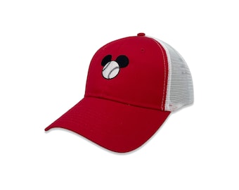 Mickey Ears Baseball Embroidered Trucker Hat | Mouse SPORTS Cap | Adjustable Adult Unisex Snapback | Team | Coach | School | Custom Cap