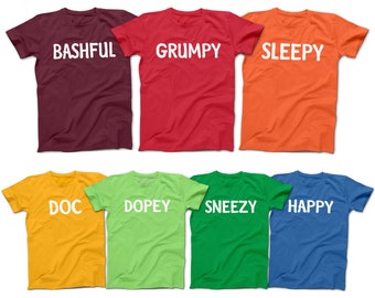 7 Dwarfs Disney Costume T-Shirts | Grumpy | Doc | Dopey | Happy | Bashful | Sneezy | Sleepy | Snow White and the 7 Dwarfs T-Shirts
