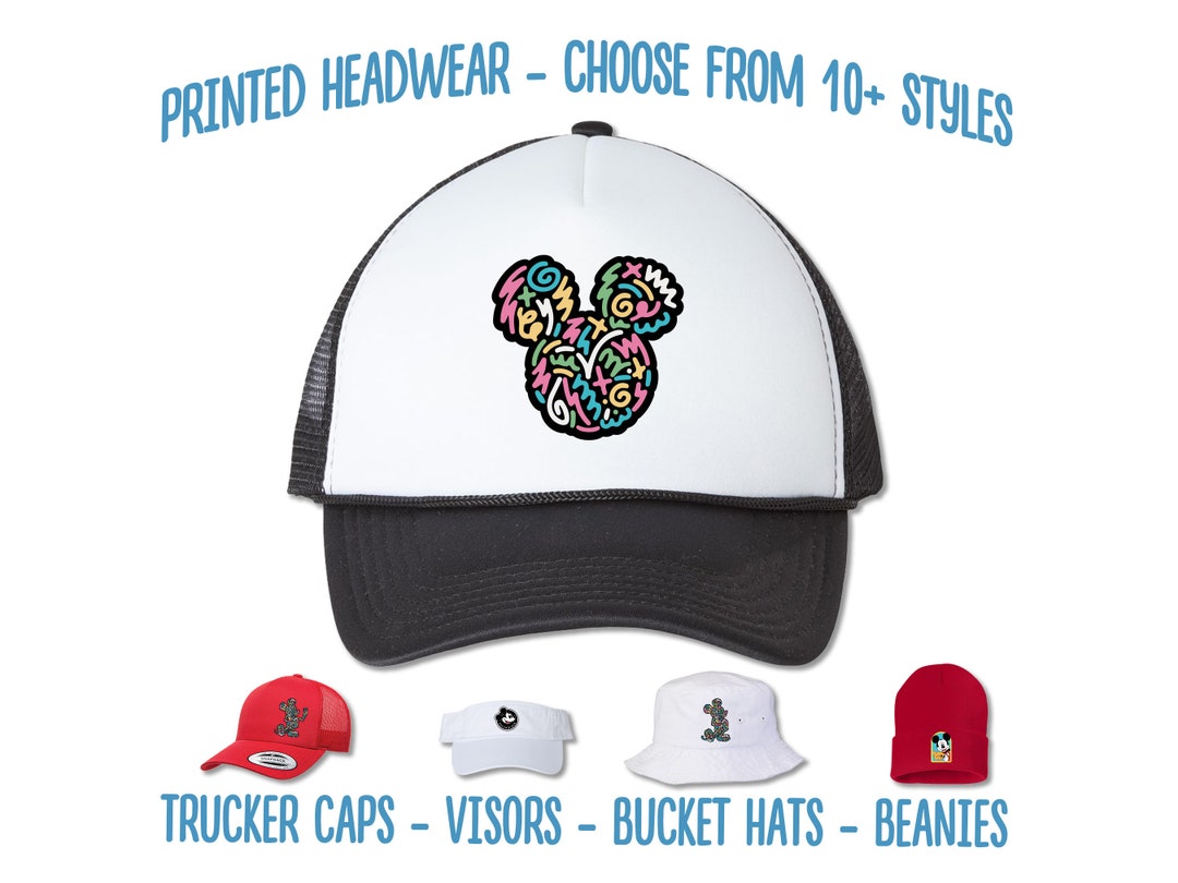 Mickey Ears Hat | Mickey Mouse Doodle Scibble Printed Cap | Vintage ...