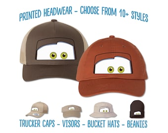 Tow Mater Hat | Cars Tow Mater Eyes Printed Hat | Cars Tow Truck Birthday Cap | Cars Bucket Hat | Disney Ponytail Hat | Disney Kids Birthday