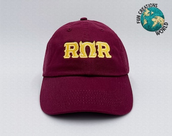 ROR Roar Omega Roar Cap | Monsters University Embroidered Hat | Unstructured Design | Adult Unisex Size Baseball Cap | Maroon Hat