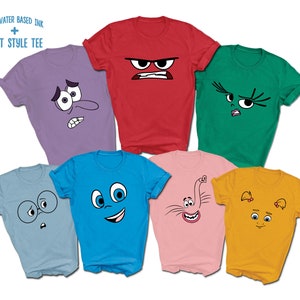 Inside Out Character Face Print T-Shirts | Premium Soft Style Tees | Emotional Cartoon | Anger Bing Bong Disgust Fear Joy Riley Sadness