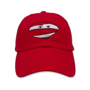 Cars Lightning McQueen Face Embroidered Cap | Red Hat Professionally Embroidered | Adult Unisex Adjustable Dad Cap | Sally | Mater | Luigi