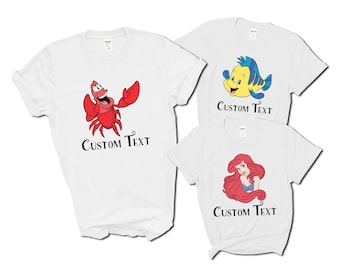 CUSTOM Little Mermaid T-Shirts | Ariel | Sebastian | Flounder | Full Character Image Tees with Custom Name Option | Disney Family Vacation