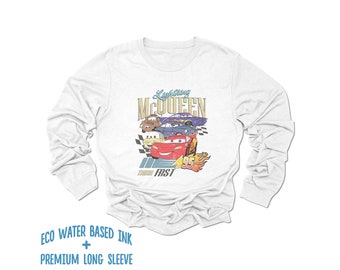 Lightning McQueen Think Fast Print Long Sleeve Shirt | McQueen 95 Retro Shirt | Premium Soft Style | Rusteze 95 Print Classic Long Sleeve