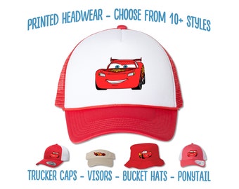 Lightning McQueen Hat | Cars McQueen Character Printed Hat | Cars Piston Cup Cap | Cars Bucket Hat | Ponytail Hat | Cars Birthday Party Hats