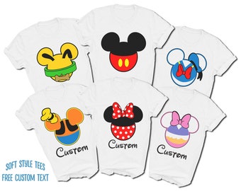Mickey and Friends Ears Family T-Shirts | Minnie | Daisy Donald Duck | Goofy | Pluto Ears Shirts | Free Custom Text | Soft Style Tees