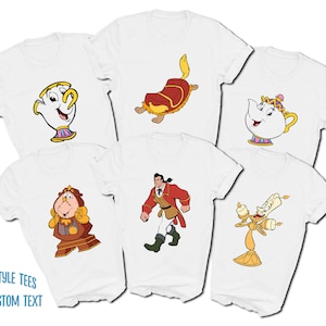Beauty and the Beast Characters T-Shirts | Chip | Cogsworth | Gaston | Lumiere | Mrs Potts | Sultan | SOFT STYLE T-Shirts | Custom Text