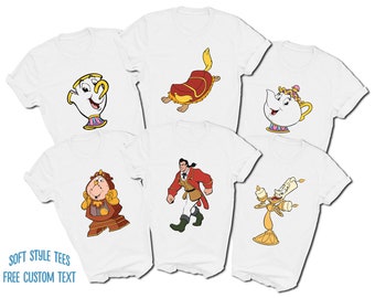 Beauty and the Beast Characters T-Shirts | Chip | Cogsworth | Gaston | Lumiere | Mrs Potts | Sultan | SOFT STYLE T-Shirts | Custom Text