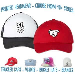 Mickey Glove Hat | Mickey Hand Gesture Printed Hat | Disney 2024 DisneyLand Visor Bucket Trucker | Mickey Thumbs Up Peace Sign Language Hat