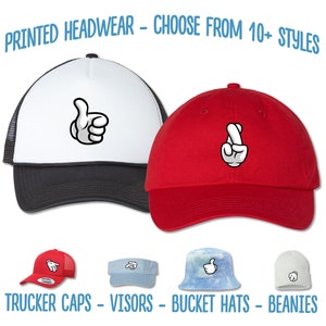 Mickey Glove Hat | Mickey Hand Gesture Printed Hat | Disney 2024 DisneyLand Visor Bucket Trucker | Mickey Thumbs Up Peace Sign Language Hat