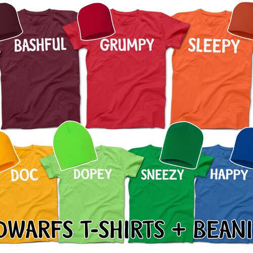Blanche-Neige et Sept Nains Costume T-Shirts et Beanies | | grincheux Doc | Dopey | Bonne | Bashful | Éternuement | Haricots endormis inclus