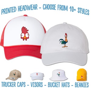 Hei Hei Hat | Moana Rooster HeiHei Printed Hat | Moana Birthday Party Cap | Moana HeiHei Bucket Hat | Disney Sun Visor Beanie Trucker Cap