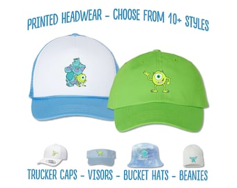 Mike Wazowski Hat | Monsters University James Sullivan Printed Hat | MU Birthday Party Bucket Hat Sun Visor Trucker | Mike James Costume