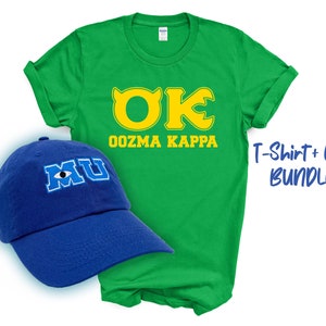 OK Oozma Kappa T-Shirt and MU Cap Bundle | Monsters University Unstructured Embroidered Cap Adjustable Adult Fit | Oozma Kappa T-Shirt