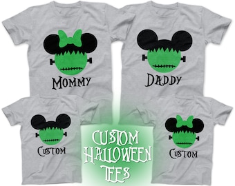 Disney Frankenstein Mickey and Minnie T-Shirts | CUSTOM Name T-Shirts | Disney Halloween Family Vacation | Not So Scary Halloween Party