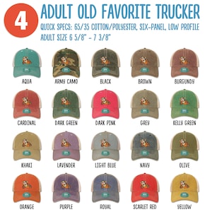 May include: A collection of 18 trucker hats in various colors, each featuring a cartoon tiger embroidered on the front. The hats are made of 65% cotton and 35% polyester and have a six-panel, low profile design. The adult size is 6 5/8" to 7 3/8".