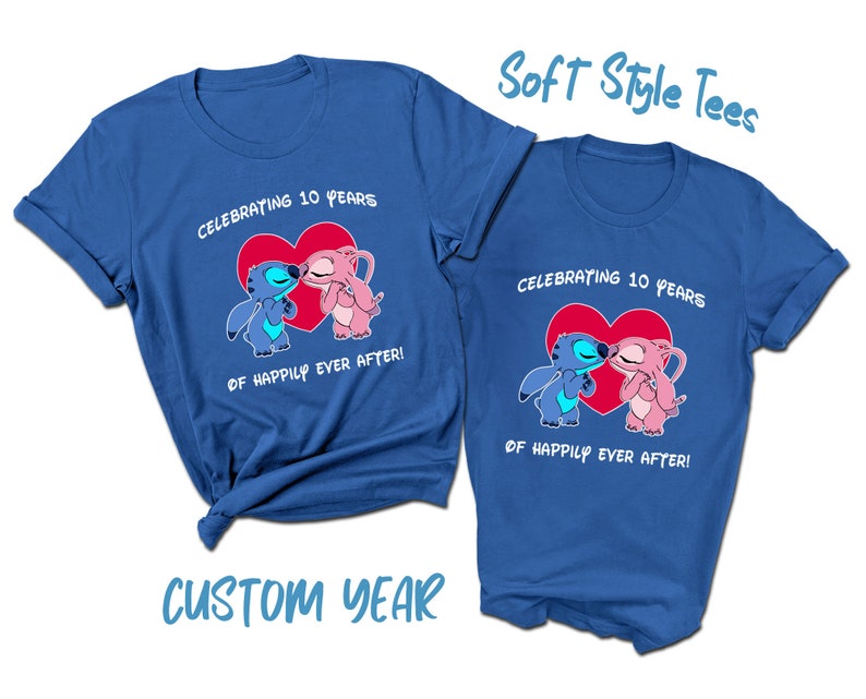 CUSTOM Stitch and Angel Couples Anniversary T-Shirts | 2023 Anniversary Shirt | Personalized Year | Happily Ever After | Lilo and Stitch image 4