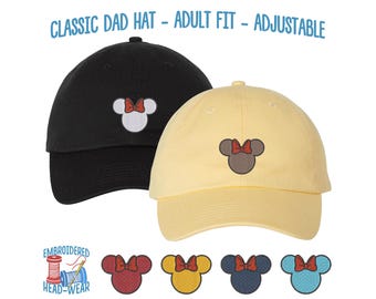 Minnie Mouse Embroidered Hat | Disney Parks Dad Cap | Unstructured Low Profile Baseball Hat Adult Unisex Fit | Minnie Bow Ears Embroidered