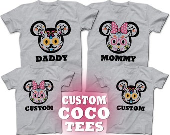 COCO Mickey Ears CUSTOM Family T-Shirts | Custom COCO Mickey Mouse Minnie Mouse Shirts | Daddy Mommy Sister Brother | Disney Halloween Tees