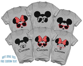 Disney Family Sunglasses T-Shirts | Mommy Daddy Grandma Grandpa and Kids Tees | Custom Text Name Date | Fully Personal T-Shirts