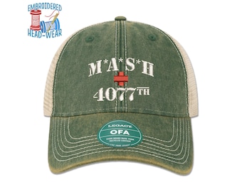 Gorra bordada Mash 4077th / Gorra cosida de estilo vintage clásico de la película M*A*S*H 4077th / Gorra de béisbol estilo camionero para adultos y jóvenes